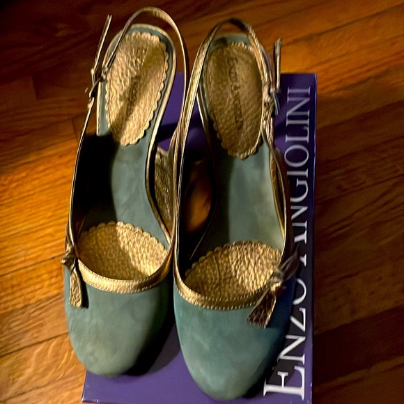 Vintage Enzo Angiolini Shoes for Women jade and gold slingbacks - Picture 3 of 10